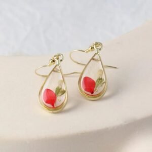Botanical Resin Earrings - Red Petal
