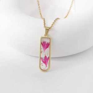 Botanical Resin Necklace - Pink Meadow