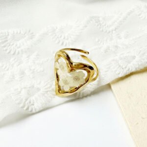 Botanical Resin Ring - White Plum Heart