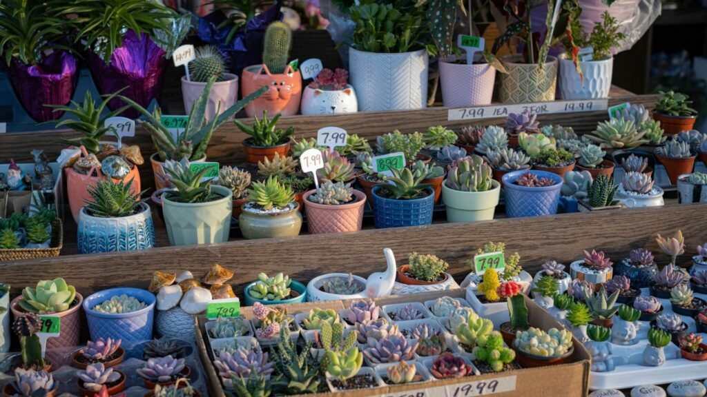 Succulents being sold in the market in the Danforth, Toronto, Ontario, Canada